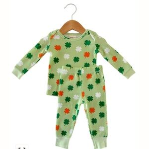Spearmint Love (18-24 months) ORGANIC WAFFLE 2-PIECE SET, GREEN CLOVER
